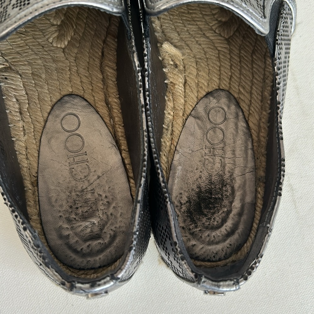 JIMMY CHOO DAWN STEEL SLIP ON LOGO ESPADRILLES SNEAKERS - Picture 9 of 17